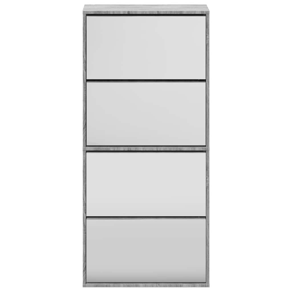 Schuhschrank mit Spiegel 4 Fächer Grau Sonoma 63x17x134 cm