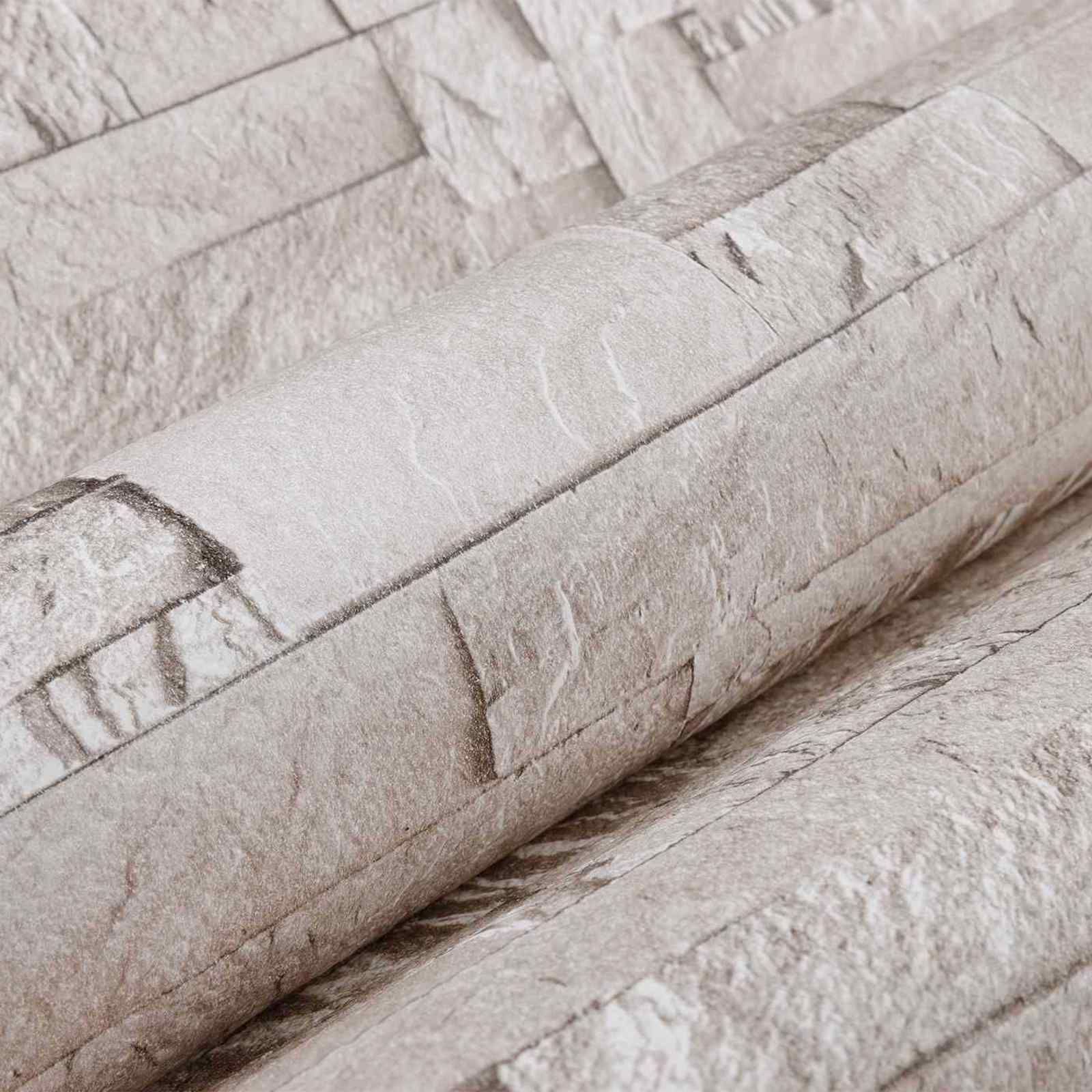 3D Stein Tapete Creme 10 x 0,53 m Vliesstoff