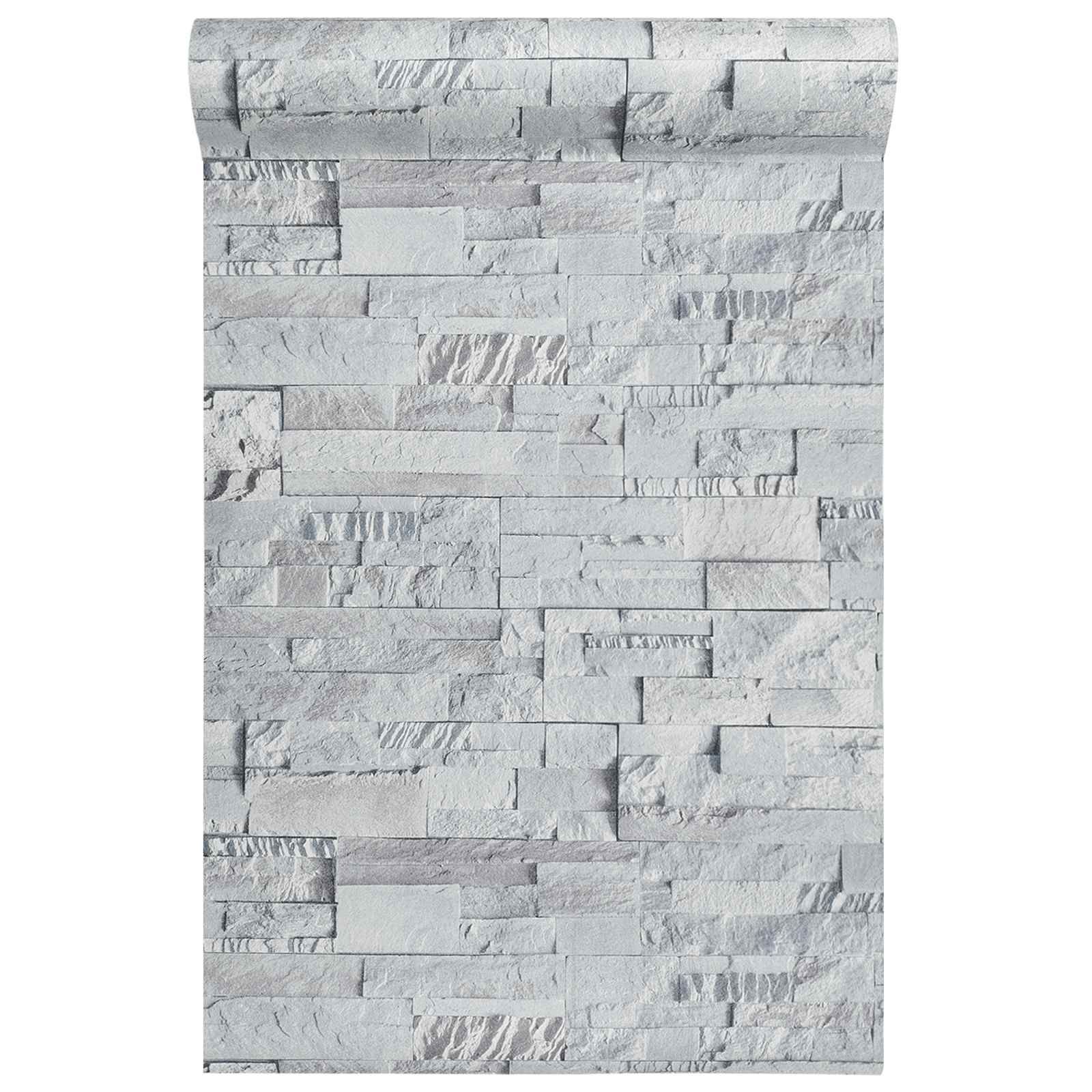 3D Stein Tapete Hellgrau 10 x 0,53 m Vliesstoff