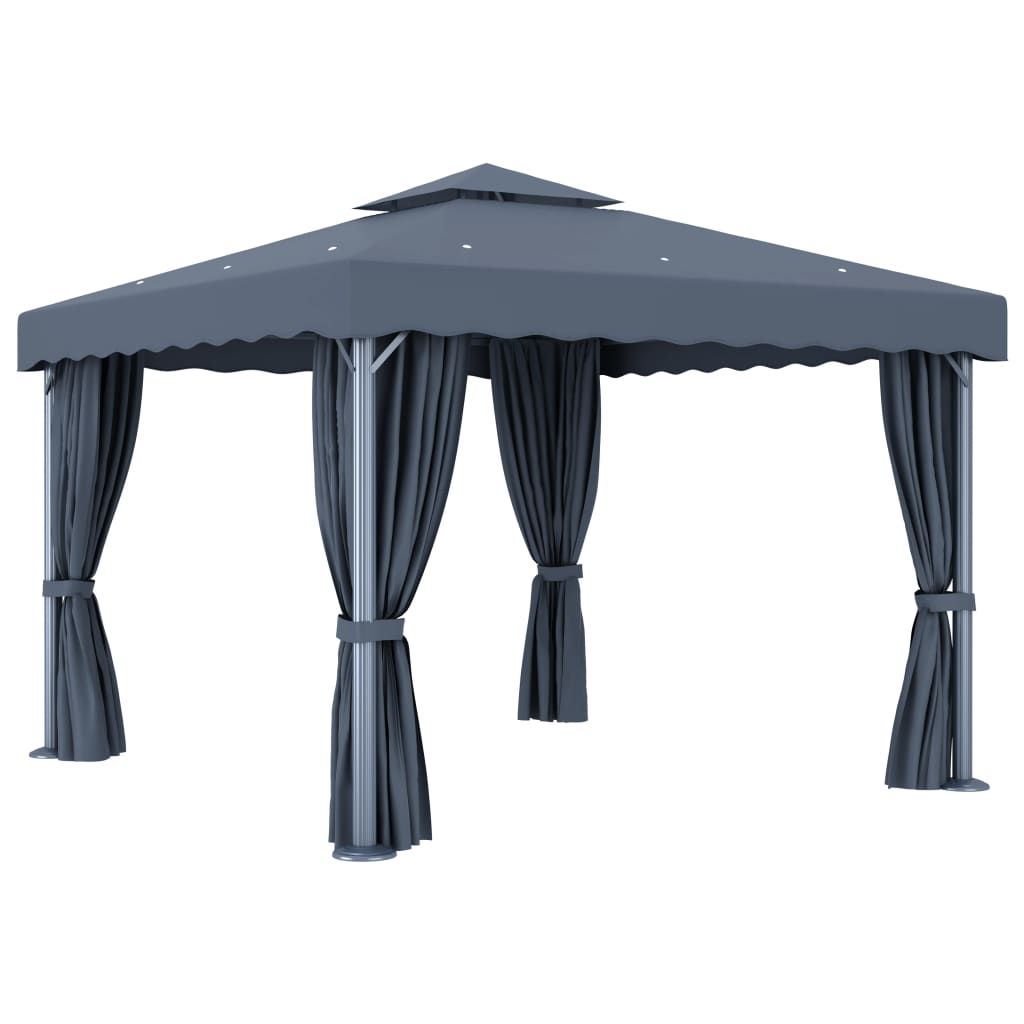 Pavillon mit Vorhang 3x3 m Anthrazit Aluminium