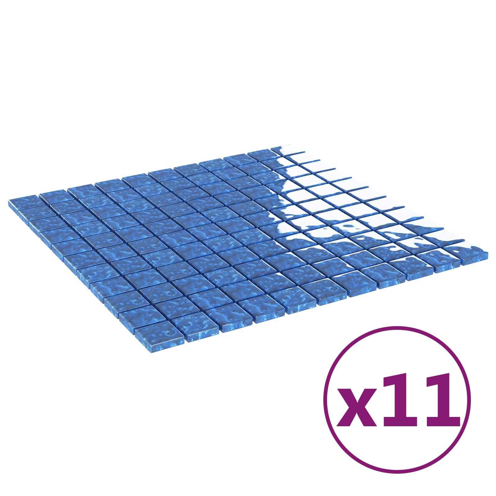 Mosaikfliese 11 pcs Blau 50 x 50 cm Glas