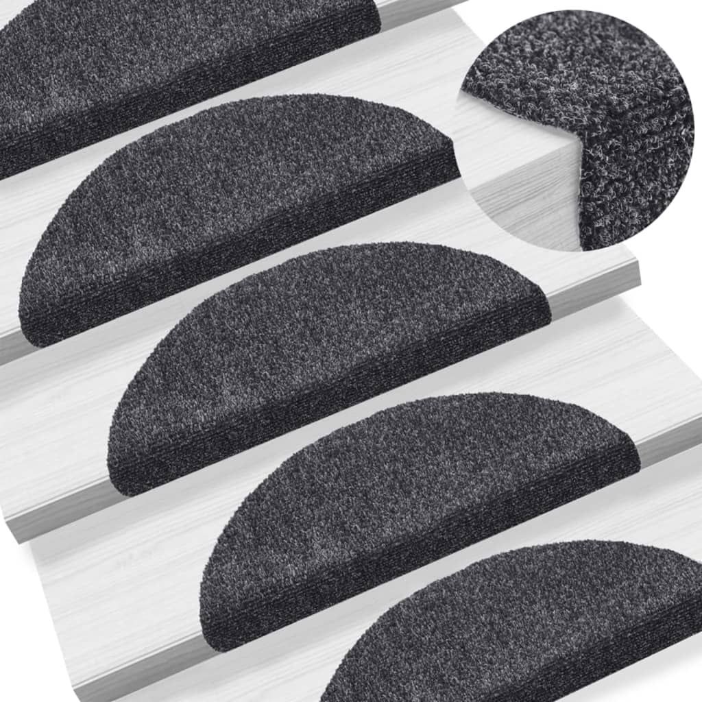 Stufenmatten Selbstklebend 15 Stk. 56x17x3 cm Dunkelgrau Halbrund