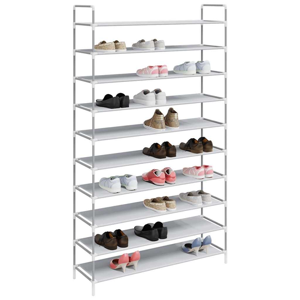 Schuhregal mit 10 Ablagen Metall und Vliesstoff Silbern