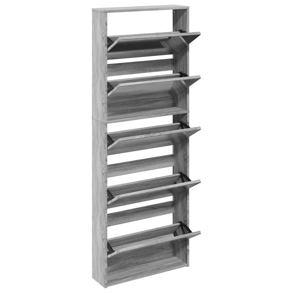 Schuhschrank mit Spiegel 5 Fächer Grau Sonoma 63x17x169,5 cm