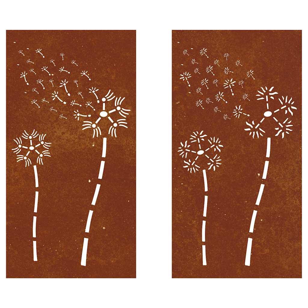 2-tlg. Garten-Wanddeko 105x55 cm Cortenstahl Blumen-Design