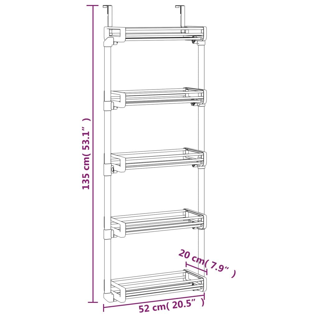 Tür-Organizer mit 5 Ablagen 52x20x135 cm Aluminium