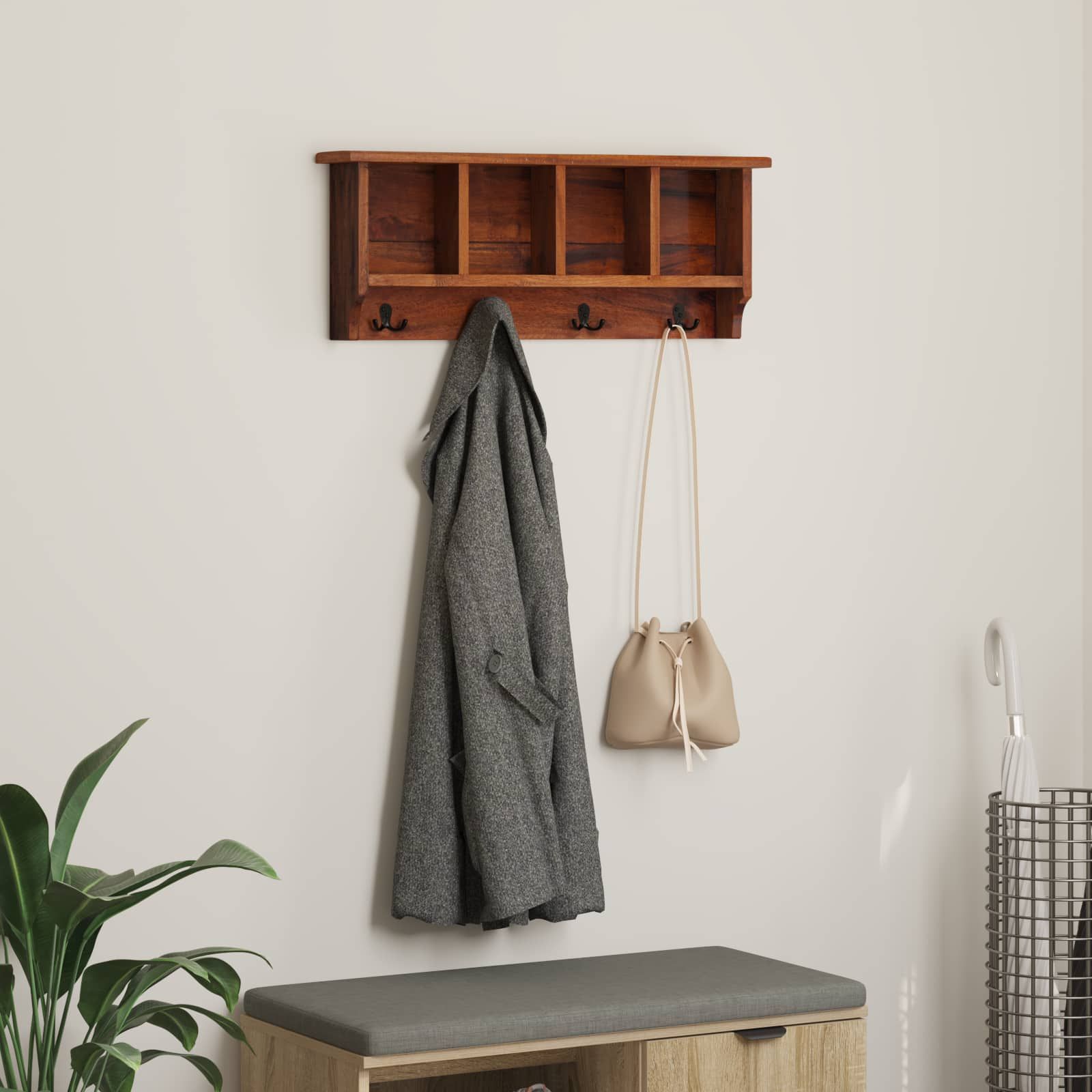 Kleiderbügel Braun 70 x 11 x 27 cm Massives Mahagoni Holz