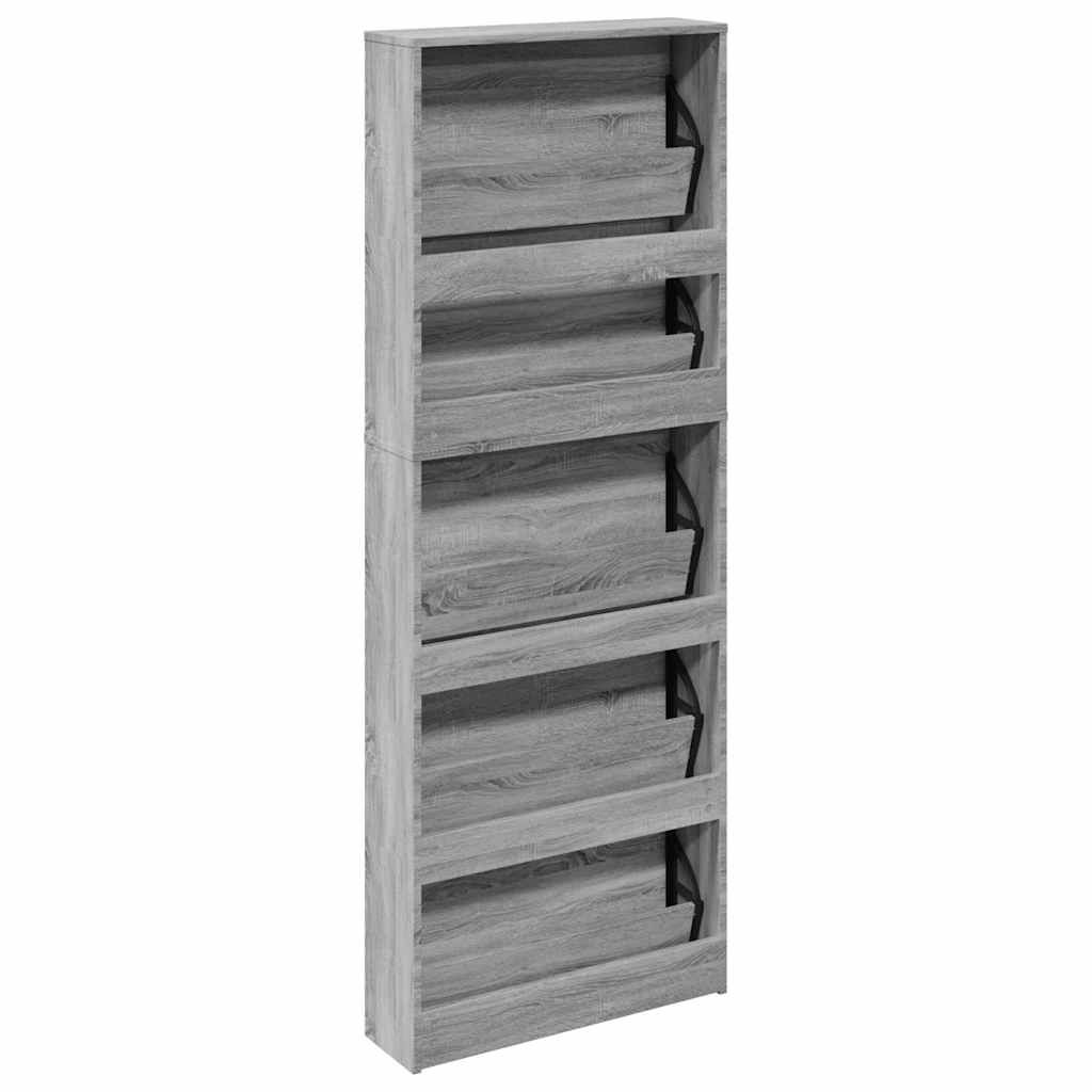 Schuhschrank mit Spiegel 5 Fächer Grau Sonoma 63x17x169,5 cm