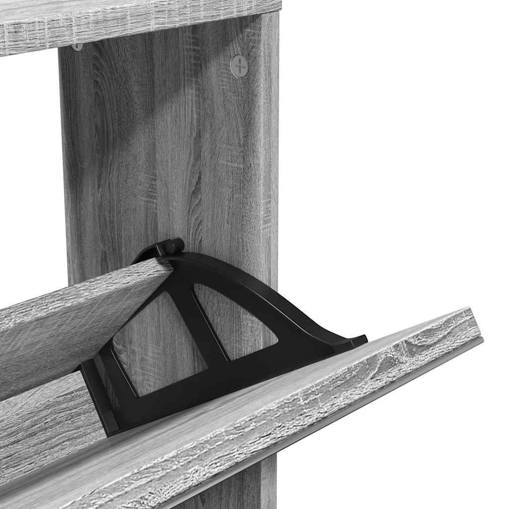 Schuhschrank mit Spiegel 5 Fächer Grau Sonoma 63x17x169,5 cm