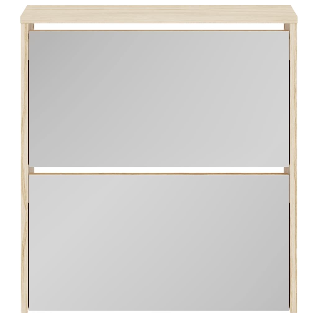 Schuhschrank mit 2 Fächern Spiegel Eiche-Optik 63x17x67 cm