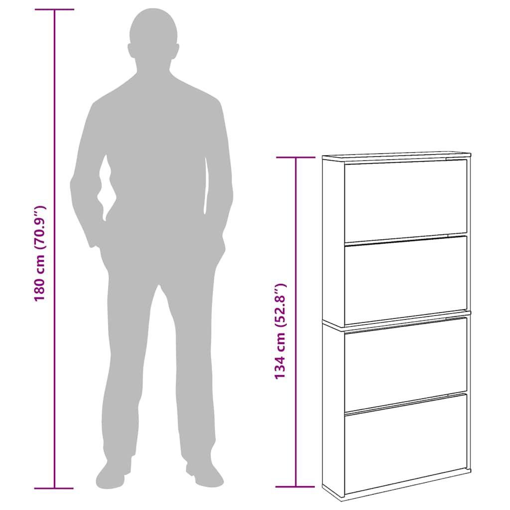 Schuhschrank mit Spiegel 4 Fächer Hochglanz-Weiß 63x17x134 cm