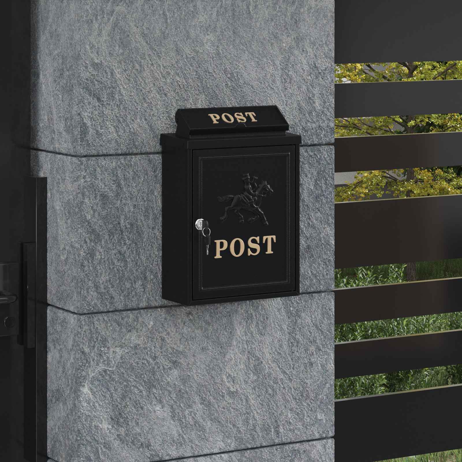 Wandmontierter Briefkasten mit Speicher Schwarz 29 x 13 x 41 cm
