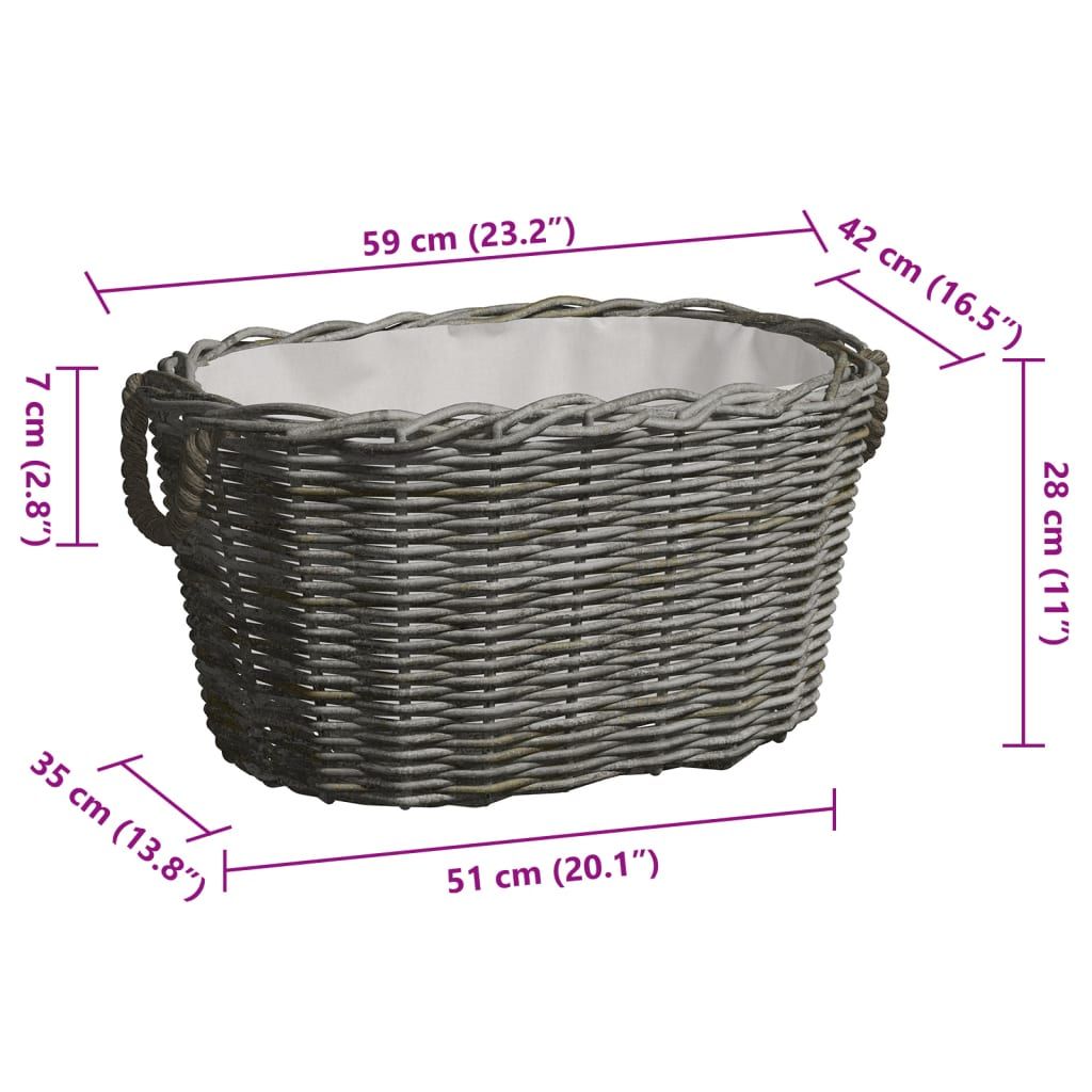 Holzkorb mit Tragegriffen 59x42x28 cm Grau Weide
