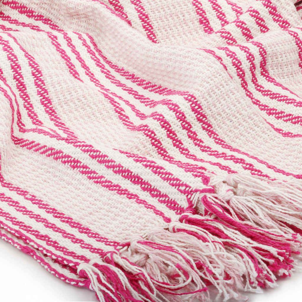 Überwurf Baumwolle Streifen 220x250 cm Rosa und Weiß
