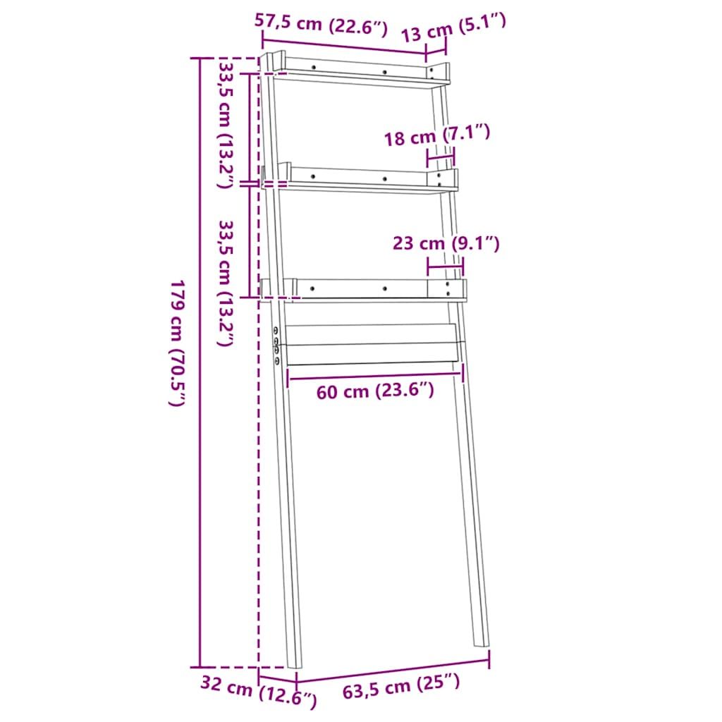 Toilettenregal Grau 63,5x32x179 cm Massivholz Kiefer