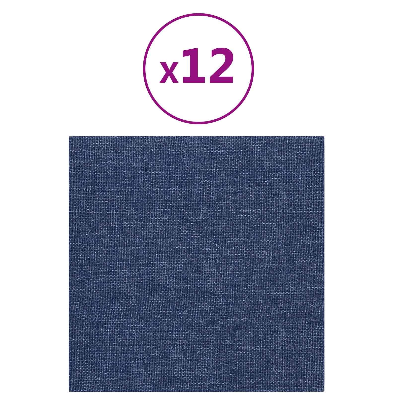 Wandkopfteilen 12 pcs Blau 30 x 30 cm Stoff