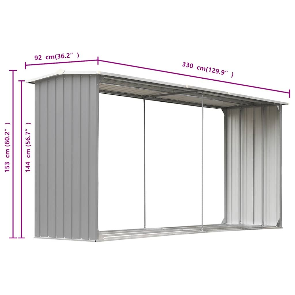 Brennholzlager aus verzinktem Stahl 330 x 92 x 153 cm Grau