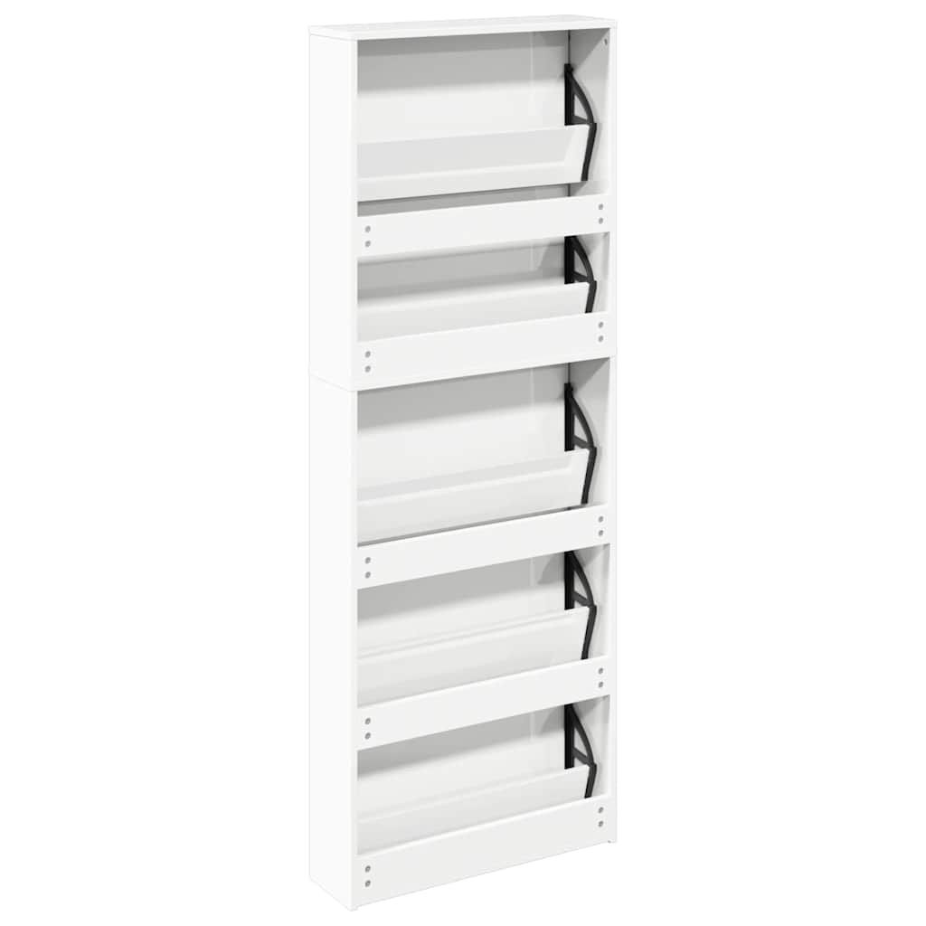 Schuhschrank mit Spiegel 5 Fächer Hochglanz-Weiß 63x17x169,5 cm
