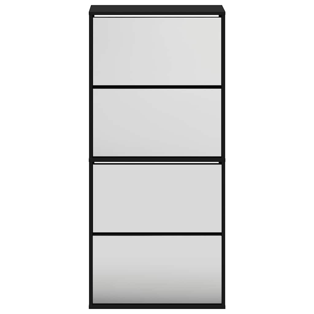 Schuhschrank mit Spiegel 4 Fächer Schwarz 63x17x134 cm
