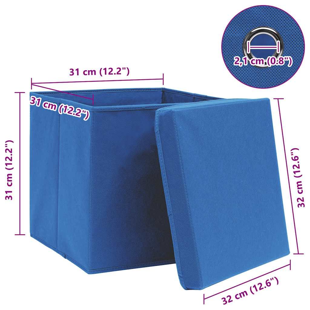 Aufbewahrungsboxen mit Deckeln 10 Stk. Blau 32x32x32 cm Stoff